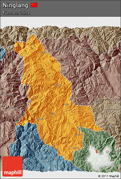 Political 3D Map of Ninglang, semi-desaturated