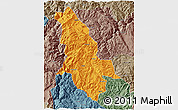 Political 3D Map of Ninglang, semi-desaturated