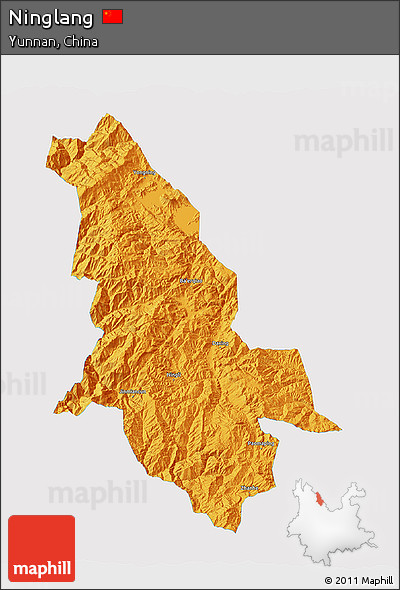 Political 3D Map of Ninglang, single color outside