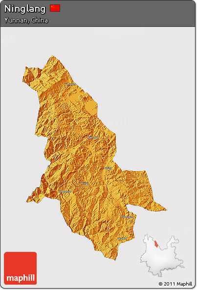 Political 3D Map of Ninglang, single color outside