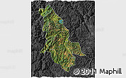 Satellite 3D Map of Ninglang, darken, desaturated