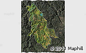 Satellite 3D Map of Ninglang, darken, semi-desaturated