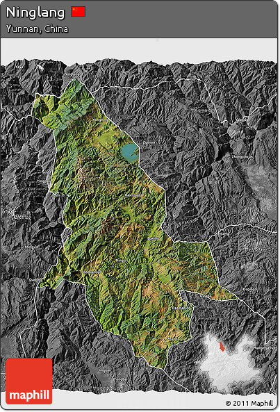 Satellite 3D Map of Ninglang, desaturated