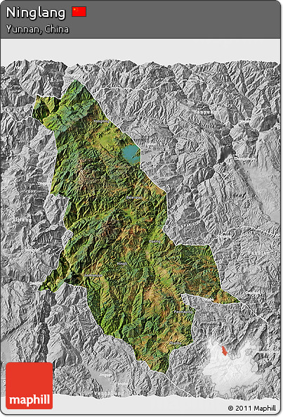 Satellite 3D Map of Ninglang, lighten, desaturated