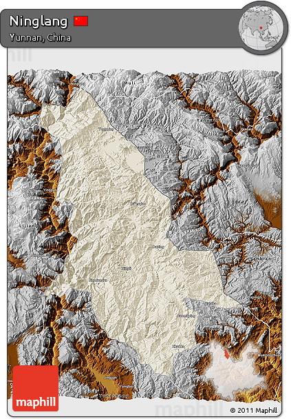 Shaded Relief 3D Map of Ninglang, physical outside