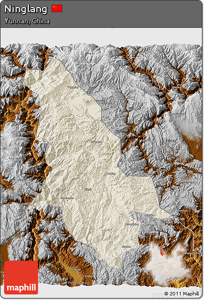 Shaded Relief 3D Map of Ninglang, physical outside