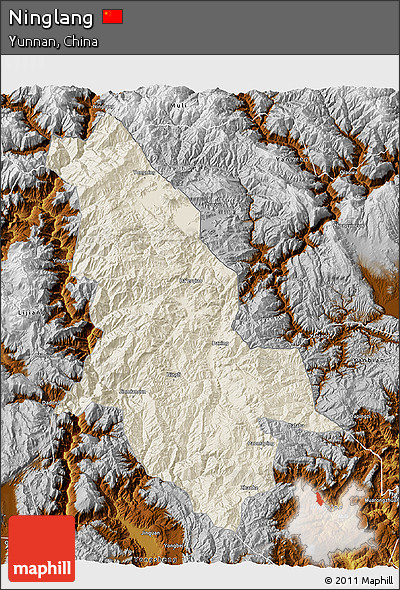 Shaded Relief 3D Map of Ninglang, physical outside