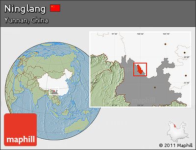 Savanna Style Location Map of Ninglang, highlighted country, highlighted parent region, hill shading