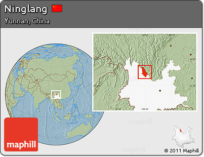 Savanna Style Location Map of Ninglang, highlighted parent region, hill shading