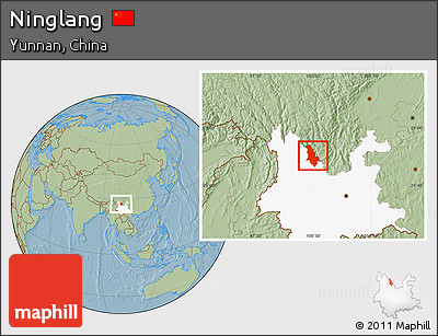 Savanna Style Location Map of Ninglang, highlighted parent region, hill shading