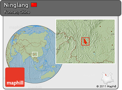 Savanna Style Location Map of Ninglang, hill shading