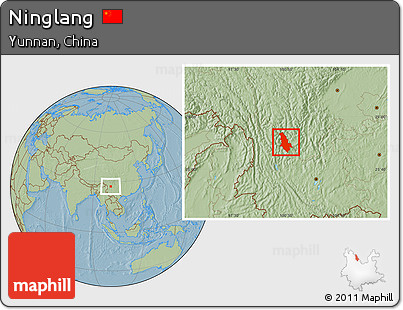 Savanna Style Location Map of Ninglang, hill shading