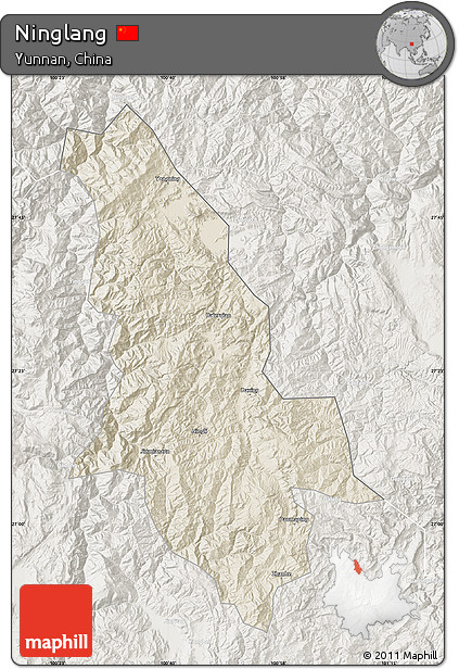 Shaded Relief Map of Ninglang, lighten
