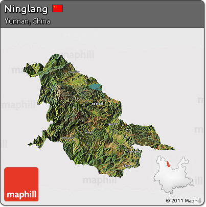 Satellite Panoramic Map of Ninglang, cropped outside
