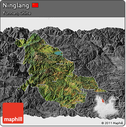 Satellite Panoramic Map of Ninglang, desaturated