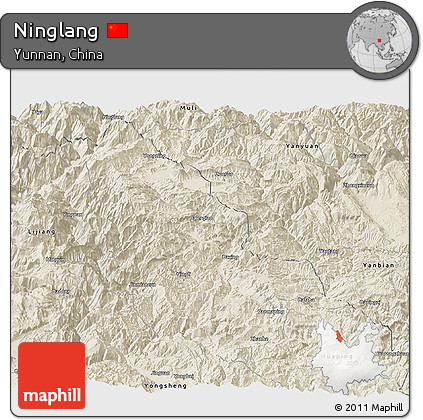 Shaded Relief Panoramic Map of Ninglang