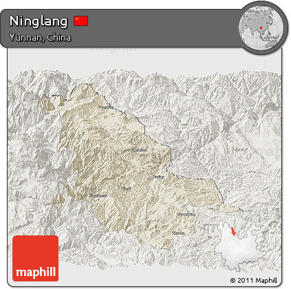 Shaded Relief Panoramic Map of Ninglang, lighten