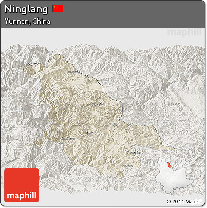 Shaded Relief Panoramic Map of Ninglang, lighten