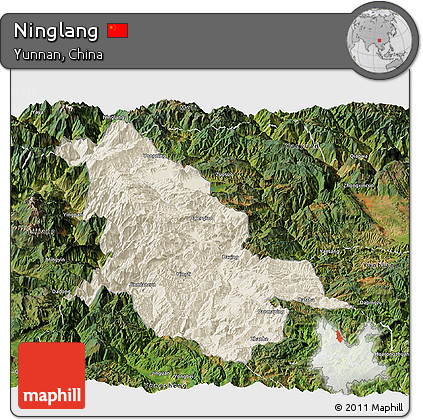 Shaded Relief Panoramic Map of Ninglang, satellite outside