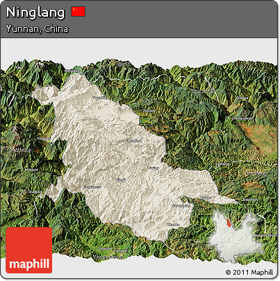Shaded Relief Panoramic Map of Ninglang, satellite outside