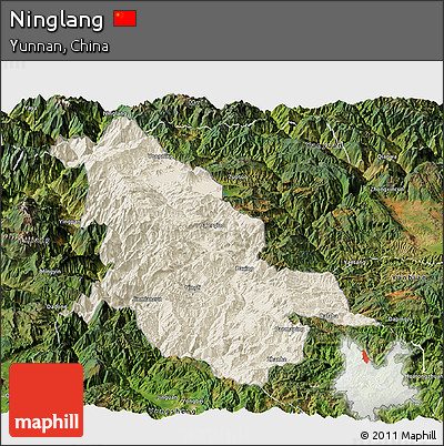 Shaded Relief Panoramic Map of Ninglang, satellite outside