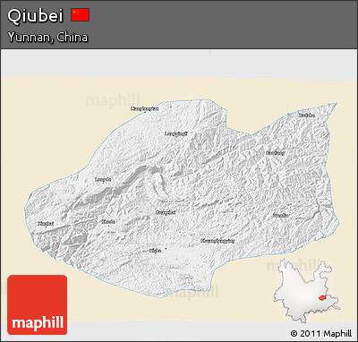 Classic Style 3D Map of Qiubei, single color outside
