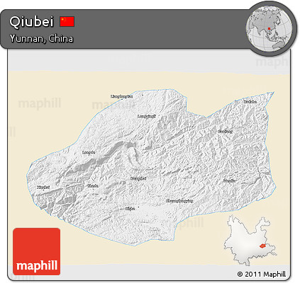 Classic Style 3D Map of Qiubei, single color outside