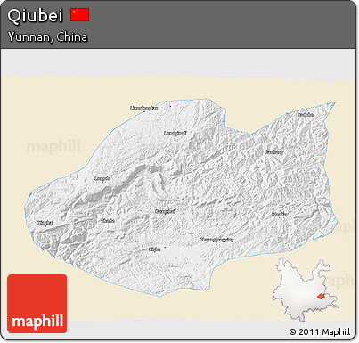 Classic Style 3D Map of Qiubei, single color outside