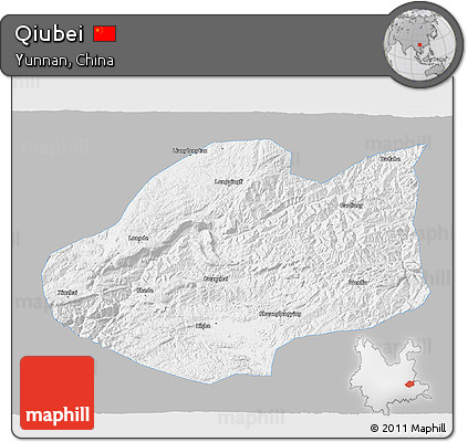 Gray 3D Map of Qiubei, single color outside