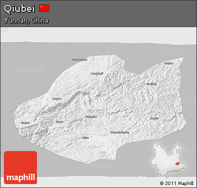 Gray 3D Map of Qiubei, single color outside