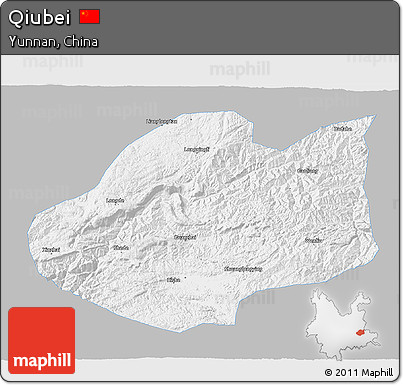 Gray 3D Map of Qiubei, single color outside
