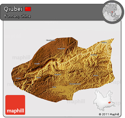Physical 3D Map of Qiubei, cropped outside