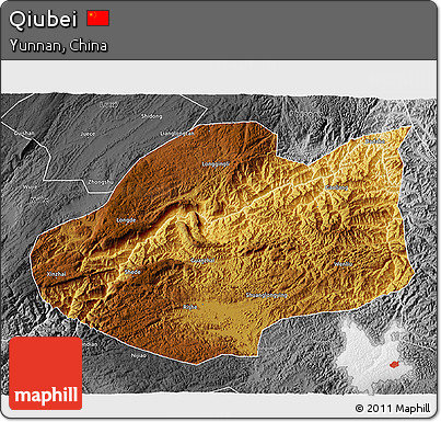 Physical 3D Map of Qiubei, desaturated