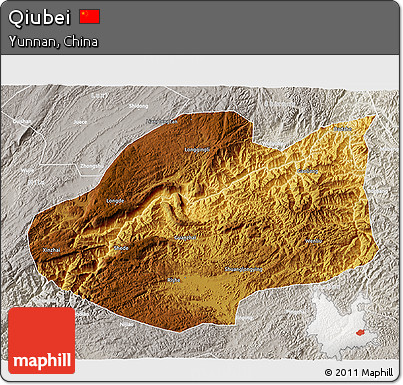 Physical 3D Map of Qiubei, lighten, semi-desaturated