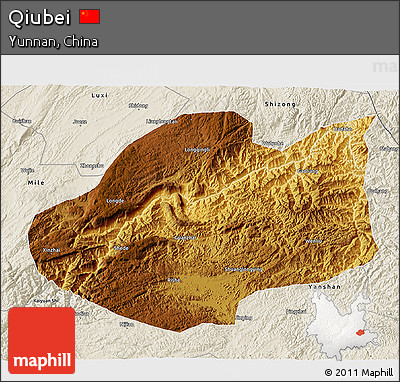 Physical 3D Map of Qiubei, shaded relief outside