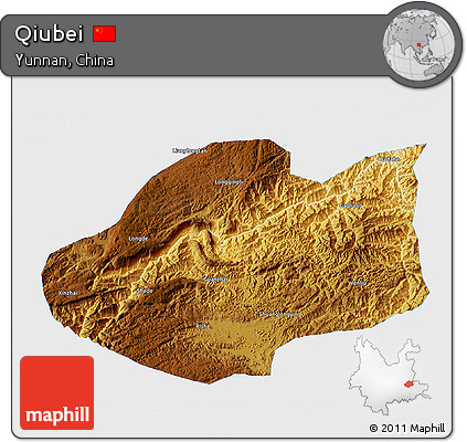 Physical 3D Map of Qiubei, single color outside