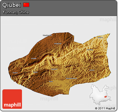 Physical 3D Map of Qiubei, single color outside