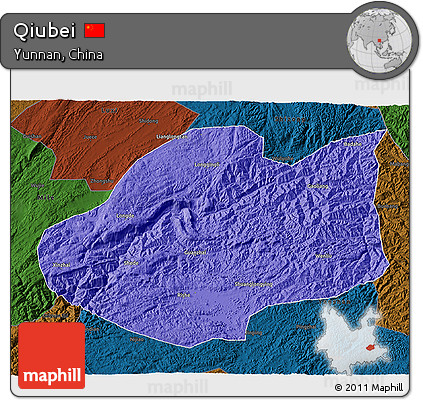 Political 3D Map of Qiubei, darken