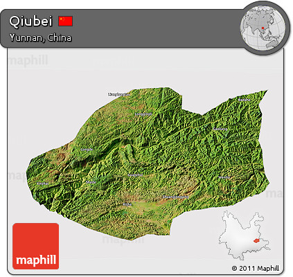 Satellite 3D Map of Qiubei, cropped outside