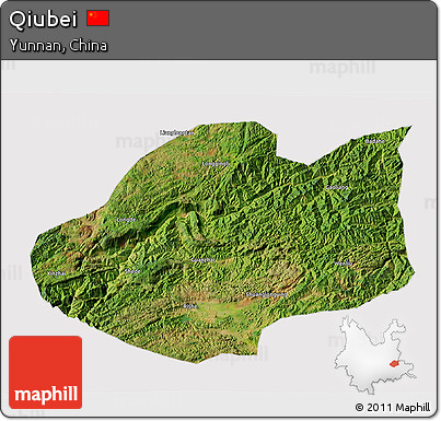 Satellite 3D Map of Qiubei, cropped outside