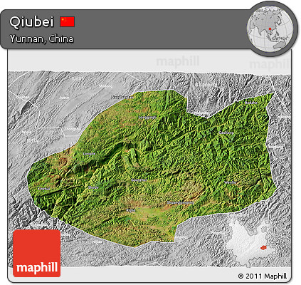 Satellite 3D Map of Qiubei, lighten, desaturated