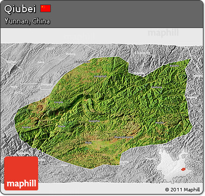 Satellite 3D Map of Qiubei, lighten, desaturated