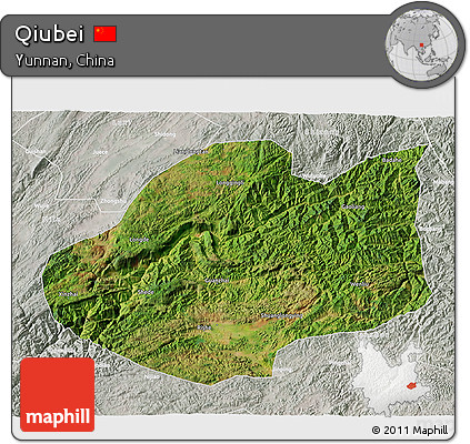 Satellite 3D Map of Qiubei, lighten, semi-desaturated