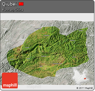 Satellite 3D Map of Qiubei, lighten, semi-desaturated