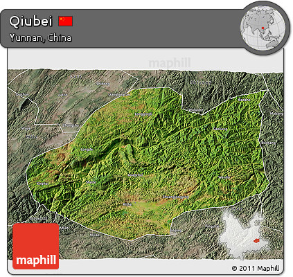 Satellite 3D Map of Qiubei, semi-desaturated