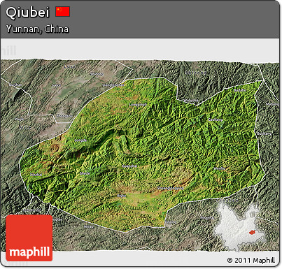 Satellite 3D Map of Qiubei, semi-desaturated