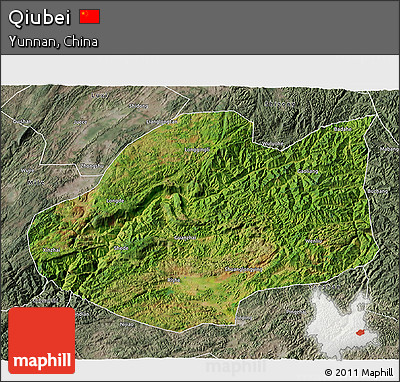Satellite 3D Map of Qiubei, semi-desaturated