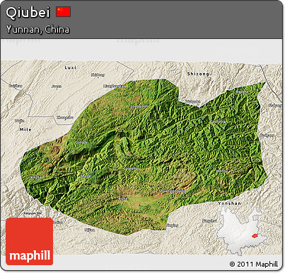 Satellite 3D Map of Qiubei, shaded relief outside