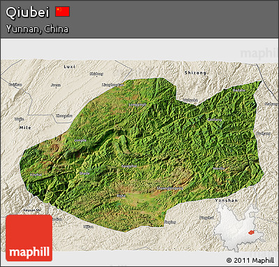 Satellite 3D Map of Qiubei, shaded relief outside