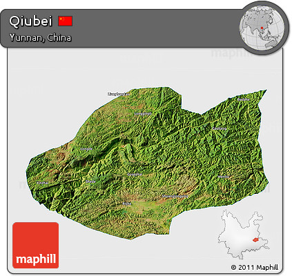 Satellite 3D Map of Qiubei, single color outside
